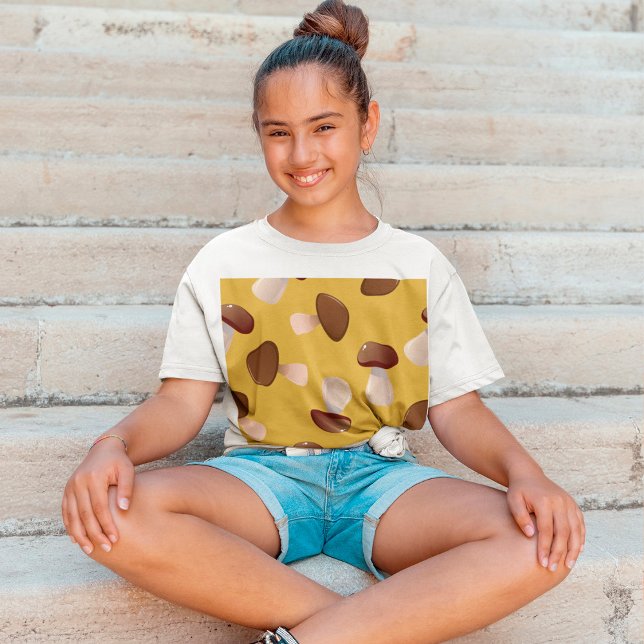 Camiseta Padrão castanho de cogumelo no amarelo-mostarda (Criador carregado)