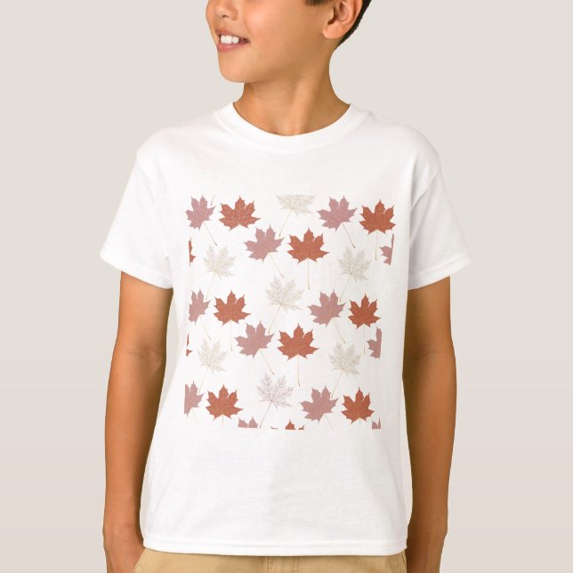 Camiseta Padrão Castanho Vermelho Autumn Folha Folha Y2K (Frente)