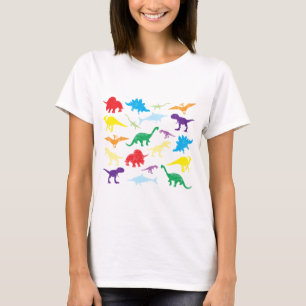 Camiseta Padrão Colorida Dinossauros Aquarela Crianças