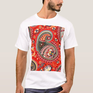 Camiseta Padrão Colorida Paisley Indian Seamless