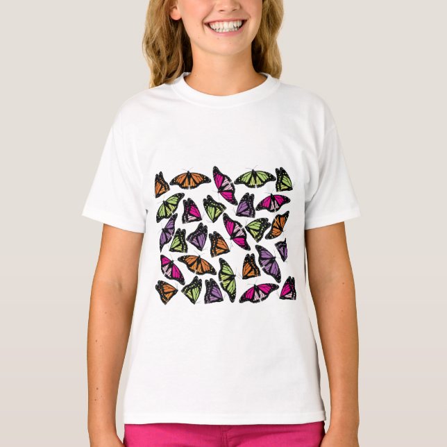 Camiseta Padrão Colorido de Borboletas (Frente)