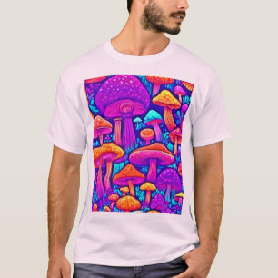 Camiseta Padrão Colorido de Cogumelo