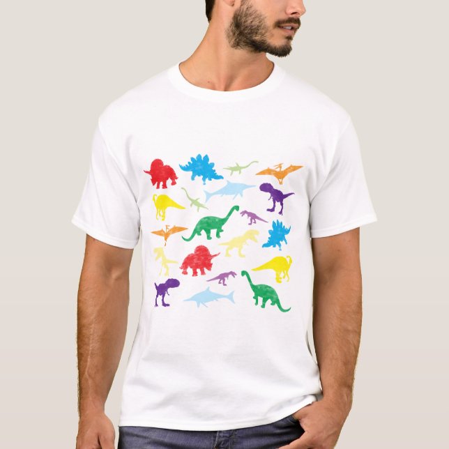 Camiseta Padrão Colorido de Dinossauros para Crianças (Frente)