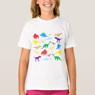 Camiseta Padrão Colorido de Dinossauros para Crianças