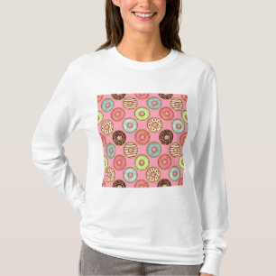 Camiseta Padrão Colorido de Donuts Doces e Fofos Petiscos