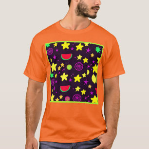 Camiseta Padrão Colorido De Estrela E Fruta