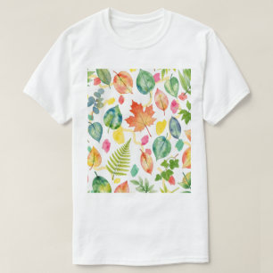 Camiseta Padrão Colorido de Folhas de Outono