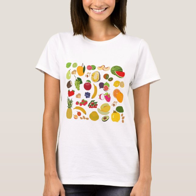 Camiseta Padrão Colorido de Fruta de Verão (Frente)