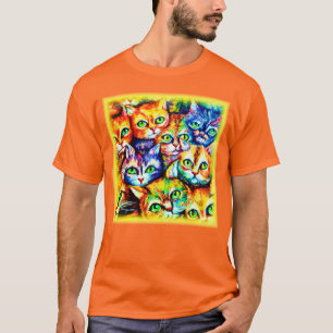 Camiseta Padrão Colorido de Gato e Gato. Comprar Agora