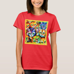Camiseta Padrão Colorido de Gato e Gato. Comprar Agora