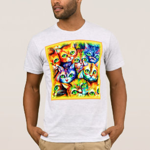 Camiseta Padrão Colorido de Gato e Gato. Comprar Agora