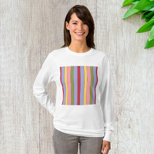 Camiseta Padrão Colorido de Stripes Verticais
