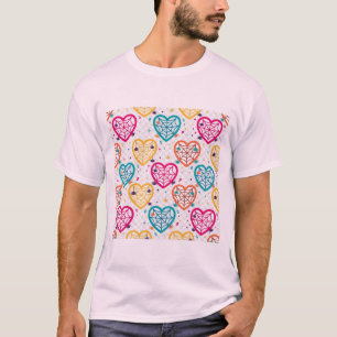 Camiseta Padrão Colorido de Teia de Aranha em Coração para