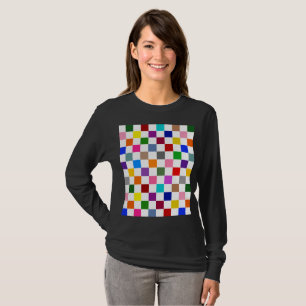 Camiseta Padrão Colorido de Xadrez em Branco 