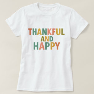 Camiseta Padrão Colorido Divertido Retro Agradecido e Feliz