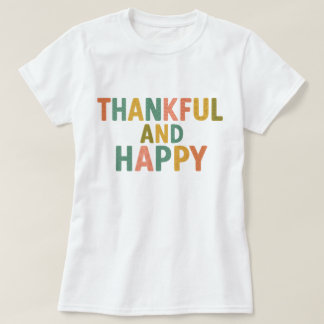 Camiseta Padrão Colorido Divertido Retro Agradecido e Feliz