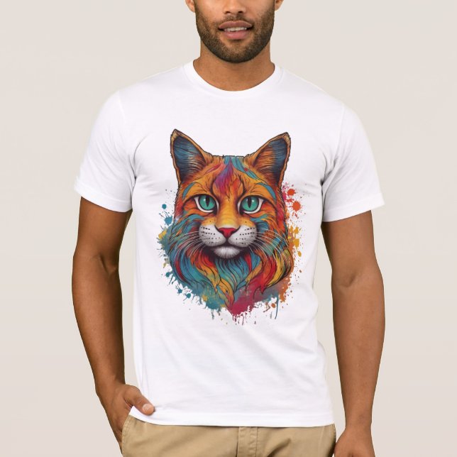 Camiseta padrão colorido do gato (Frente)