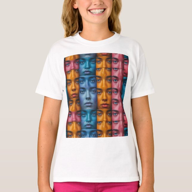Camiseta Padrão Colorido Faces (Frente)