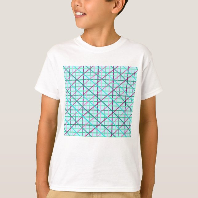 Camiseta Padrão com verificação de Rosa e azul (Frente)