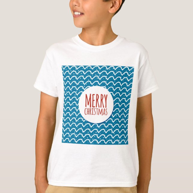 Camiseta Padrão contínuo de Feliz Natal Textura Azul (Frente)
