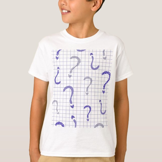 Camiseta Padrão contínuo de ponto de interrogação azul (Frente)
