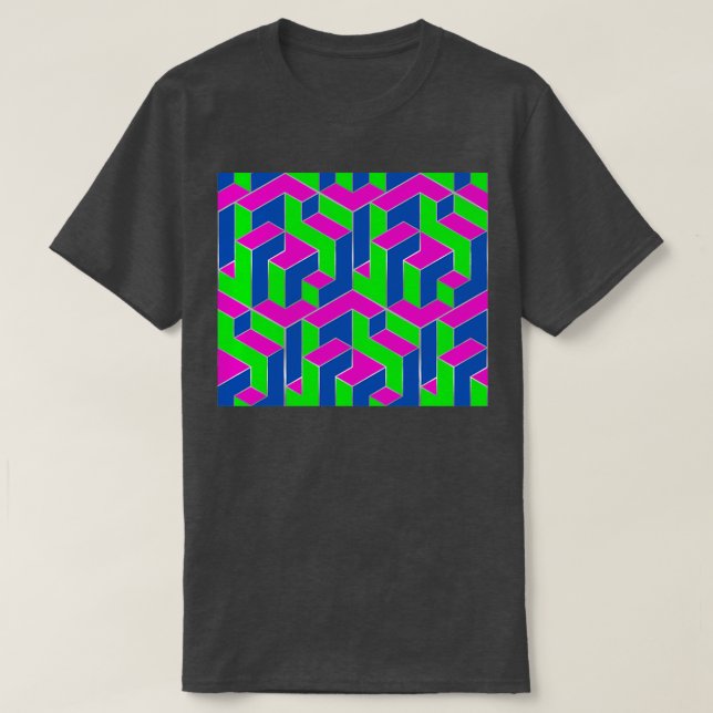 Camiseta Padrão Cúbico Luminoso 80s (Frente do Design)