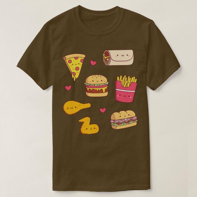 Camiseta Padrão das Comidas de Cute Takeaway (Frente do Design)