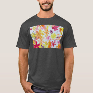 Camiseta Padrão das flores pintadas amarelas e vermelhas la