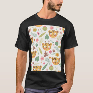 Camiseta Padrão das plantas tropicais da cabeça-leopardo