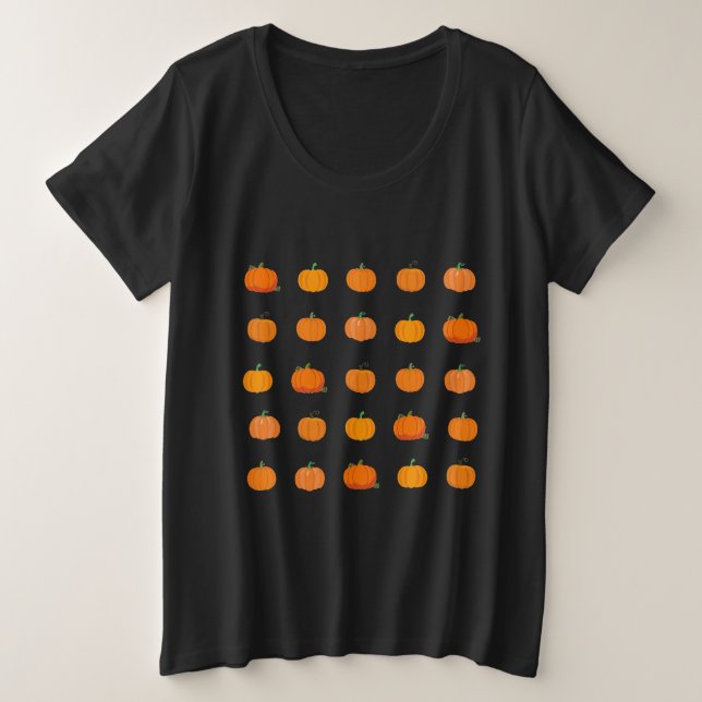 Camiseta Padrão de Abóboras Laranja (Frente do Design)