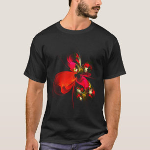 Camiseta Padrão de Abstrato de Arte Vermelha Verde Floral M