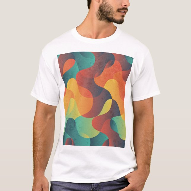 Camiseta Padrão de abstrato de onda colorida (Frente)