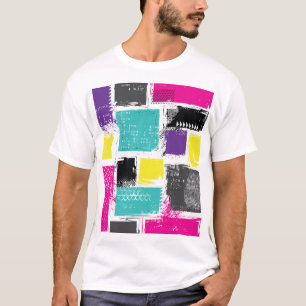 Camiseta Padrão de Abstrato retrô neon-quadrado