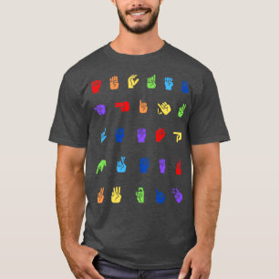 Camiseta Padrão de Alfabeto do Rainbow ASL