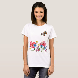 Camiseta Padrão de aquarela com flores silvestres desenhada