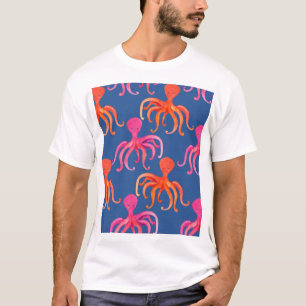 Camiseta Padrão de Aquarela de Octopus de Cartoon Colorida