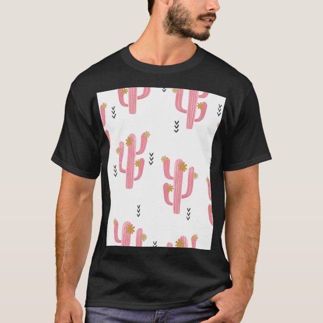 Camiseta Padrão de Aquarela do Cactus Rosa Vintage (Frente)