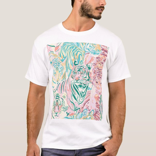 Camiseta Padrão de Arte do Tigre de Cor do Pastel (Frente)