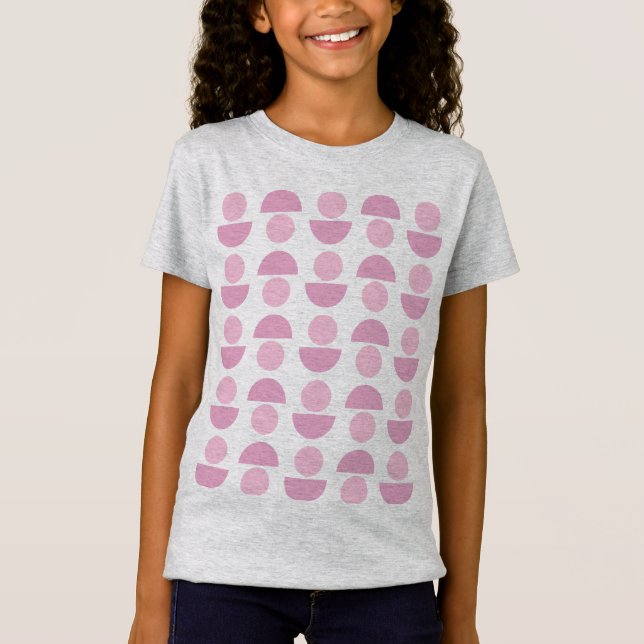 Camiseta Padrão de Arte Escandinava Moderna e Cuta em Rosa (Frente)