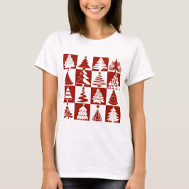 Camiseta Padrão de árvore de Natal vermelha moderna