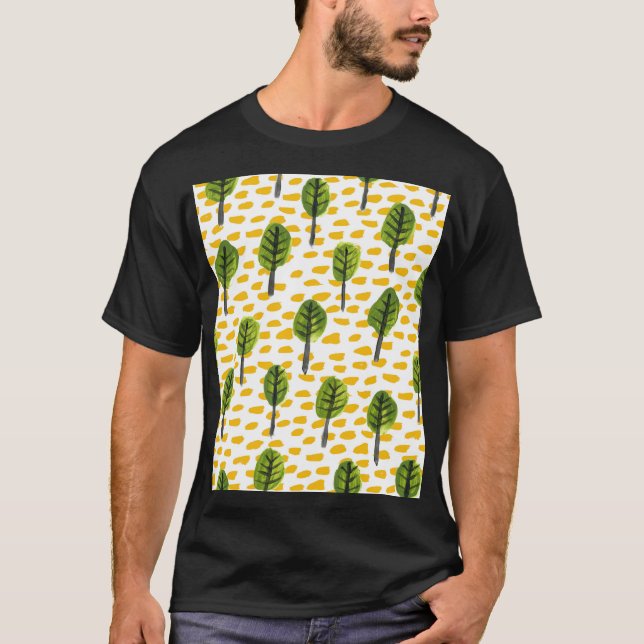 Camiseta Padrão de Árvore Preta Verde Ingênuo (Frente)