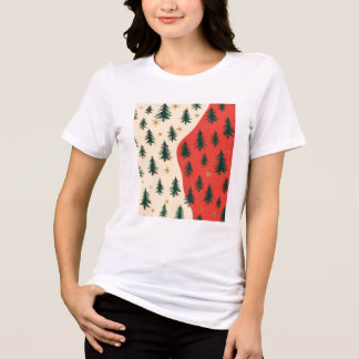 Camiseta Padrão de Árvores de Natal Vermelhas e Verdes Vint