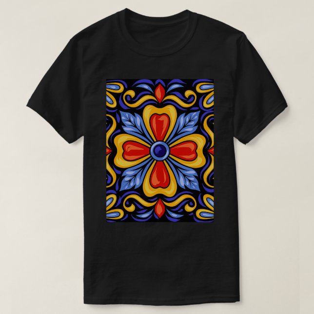Camiseta Padrão de Azulejo cerâmico mexicano Coloful (Frente do Design)