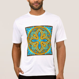 Camiseta Padrão de Azulejo Marroquino Mediterrâneo Azul e D