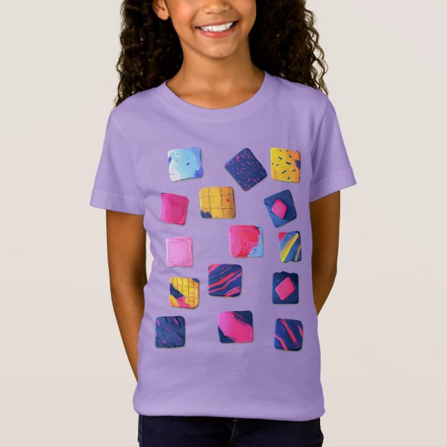 Camiseta Padrão de Blocos Coloridos Abstratos (Frente)