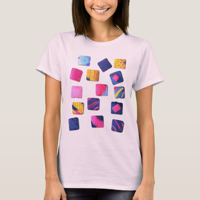 Camiseta Padrão de blocos coloridos do abstrato (Frente)