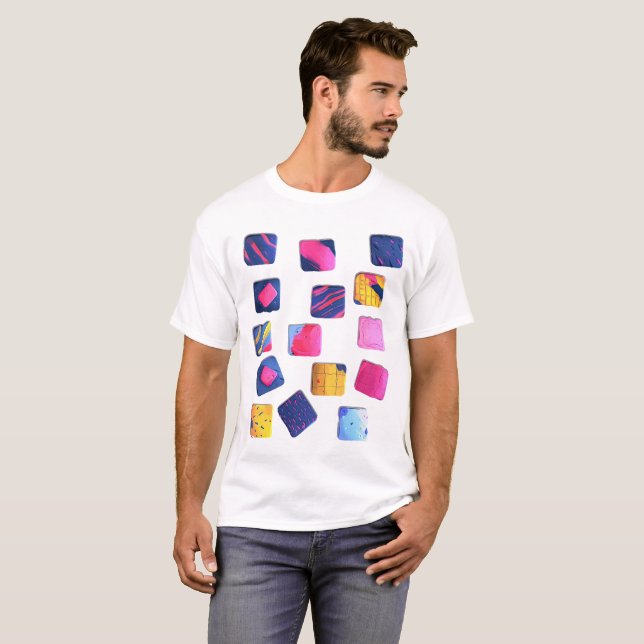 Camiseta Padrão de blocos coloridos do abstrato (Frente Completa)