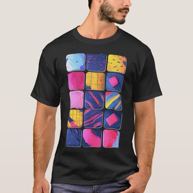 Camiseta Padrão de blocos coloridos do abstrato (Frente)