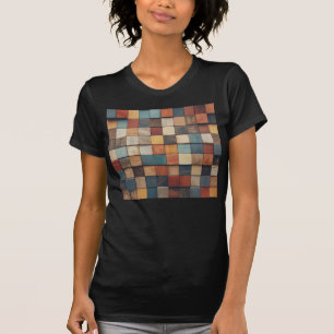 Camiseta Padrão de Blocos de Madeira Coloridos Rústicos