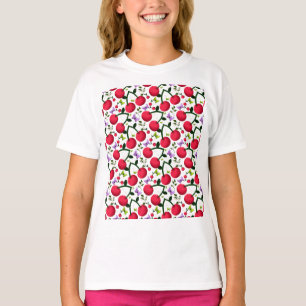 Camiseta Padrão de Borboleta Cereja Fofa, Fruta Kawaii Bril
